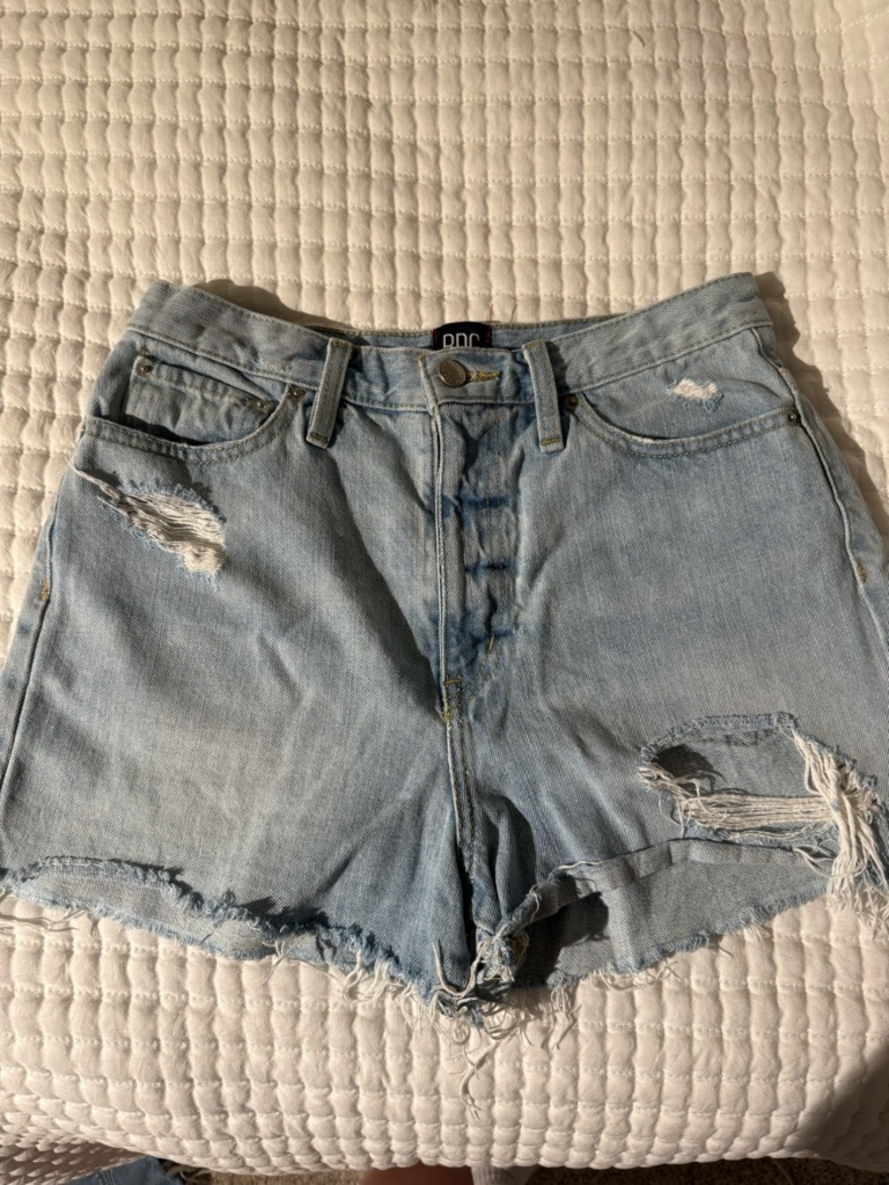 BDG Light Blue Distressed Denim Cutoff Shorts
